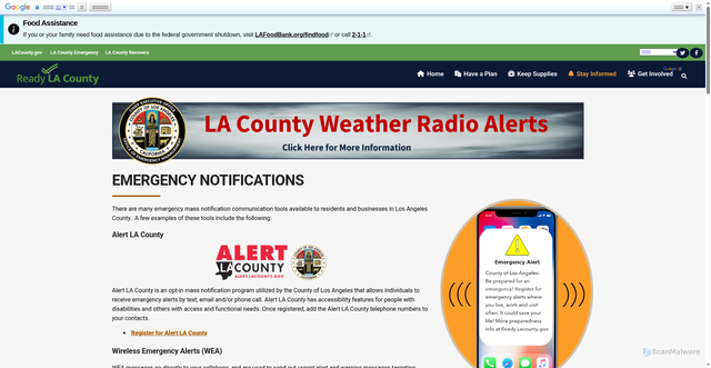 Security scan screenshot of https://ready.lacounty.gov/emergency-notifications/