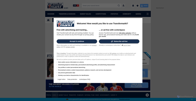 Security scan screenshot of https://www.transfermarkt.co.uk/jadon-sancho/leistungsdaten/spieler/401173