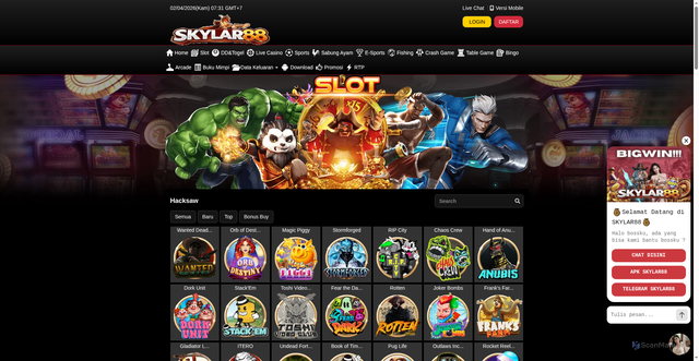 Security scan screenshot of https://ads9-skylar88.com/desktop/game/slot/hacksaw