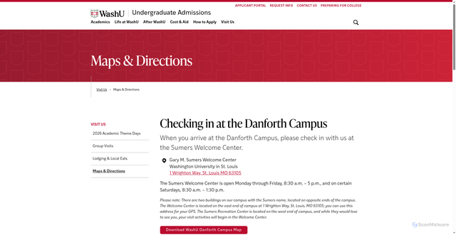 Security scan screenshot of https://admissions.washu.edu/visit-us/maps-directions/