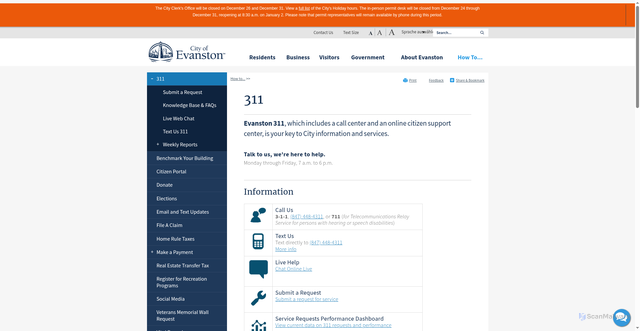 Security scan screenshot of https://www.cityofevanston.org/how-to/311