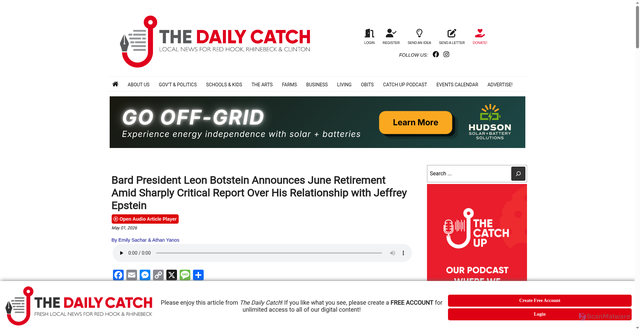 Security scan screenshot of https://www.thedailycatch.org/articles/bard-president-leon-botstein-announces-june-retirement-amid-conclusions-of-law-firm-over-his-relationship-with-sex-offender-jeffrey-epstein/