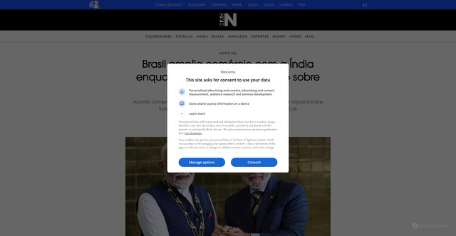 Security scan screenshot of https://inmagazine.ig.com.br/noticias/brasil-india-acordo-tarifas