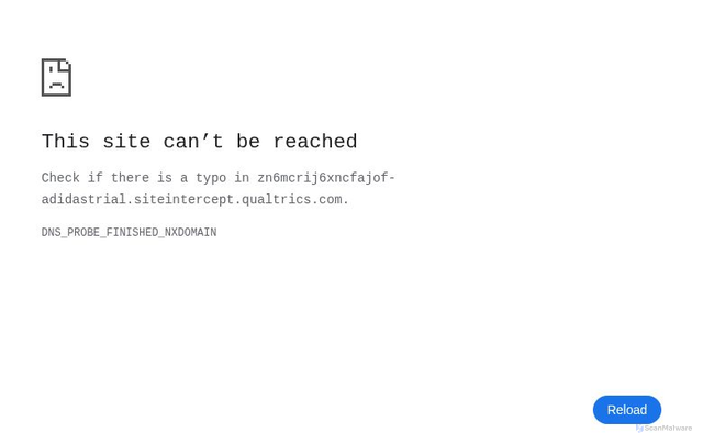 Security scan screenshot of https://zn6mcrij6xncfajof-adidastrial.siteintercept.qualtrics.com/
