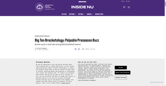 Security scan screenshot of https://www.insidenu.com/northwestern-mens-basketball/54204/big-ten-bracketology-palpable-preseason-buzz