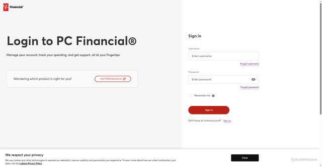 Security scan screenshot of https://secure.pcfinancial.ca