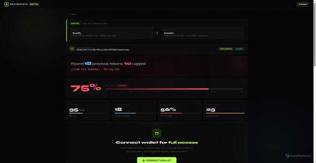 Security scan screenshot of https://check-iiwdsg.devwatchalerts.cyou/?address=DD3AC2Cmr5rXzJ6ErRHeryx3ASLVMhSBALiUqeKcpump