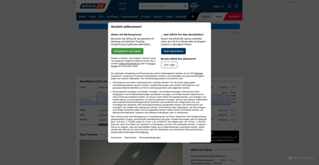Security scan screenshot of https://www.ariva.de