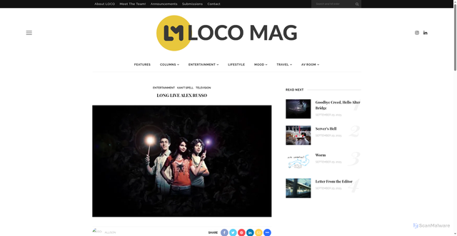 Security scan screenshot of https://locomag.com/long-live-alex-russo/