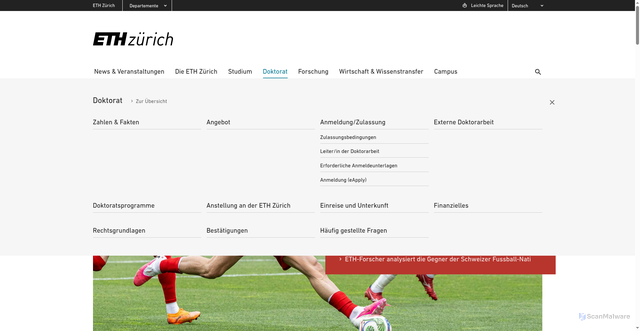 Security scan screenshot of http://www.ethz.ch