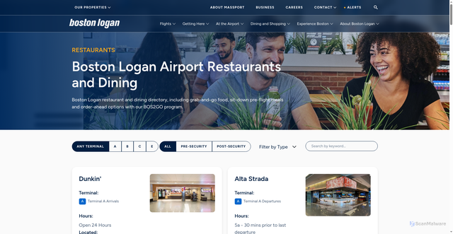 Security scan screenshot of https://www.massport.com/logan-airport/dining-shopping/restaurants