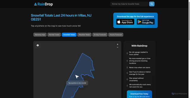 Security scan screenshot of https://www.raindrop.farm/snowfall-totals/zipcode/08251