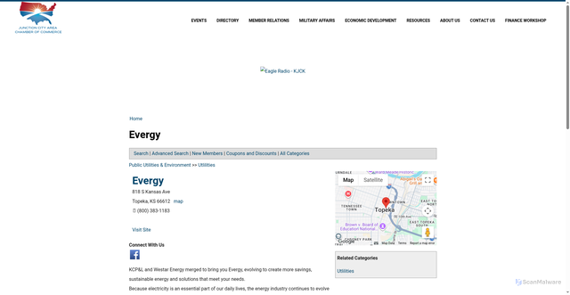 Security scan screenshot of https://web.junctioncitychamber.org/Utlilities/Evergy-304