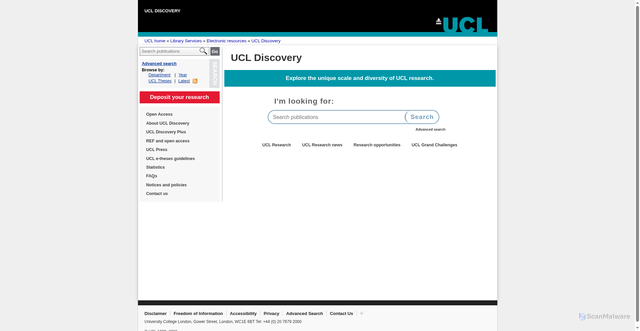 Security scan screenshot of https://discovery.ucl.ac.uk