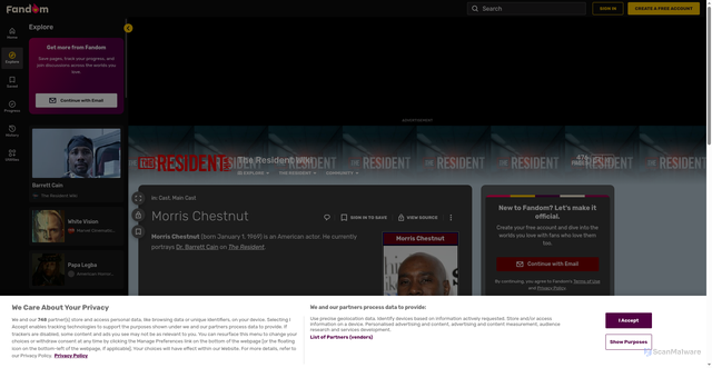 Security scan screenshot of https://the-resident.fandom.com/wiki/Morris_Chestnut