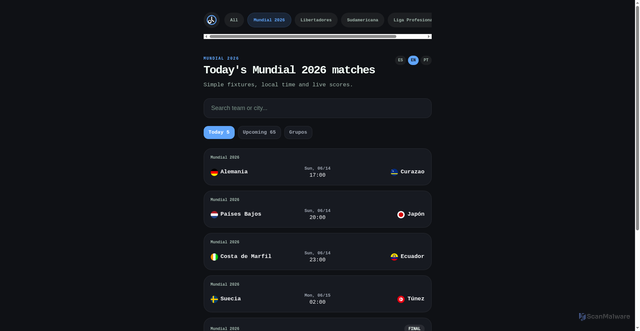 Security scan screenshot of https://aquehorajuega.pro/en/world-cup-2026