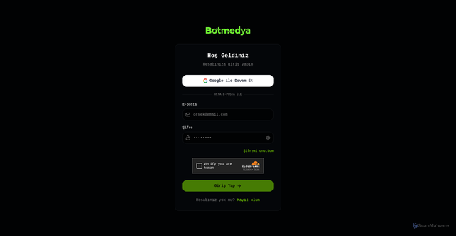 Security scan screenshot of http://botmedya.com/login