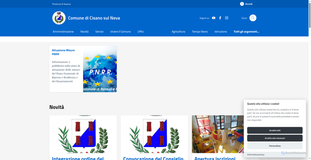 Security scan screenshot of https://www.comune.cisanosulneva.sv.it/