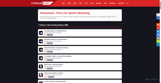Security scan screenshot of https://streameastv1.com/