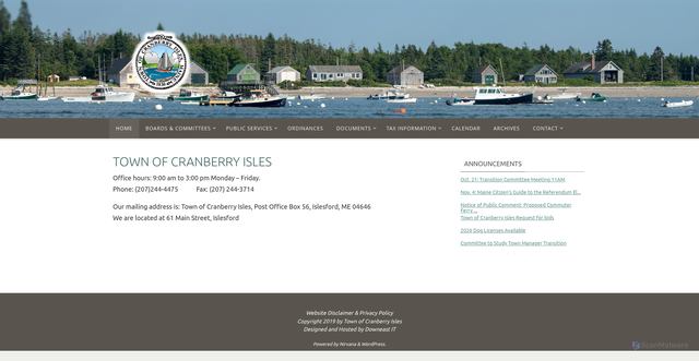 Security scan screenshot of https://www.cranberryisles-me.gov/