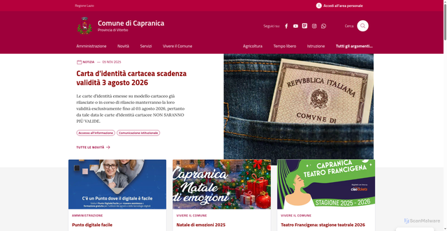 Security scan screenshot of https://comune.capranica.vt.it/