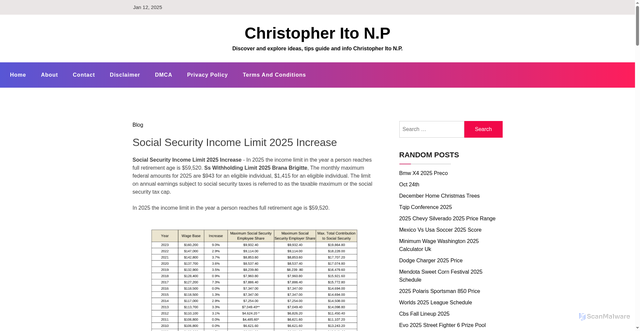 Security scan screenshot of https://christopheritonp.pages.dev/vwfd-cxga-social-security-income-limit-2025-increase-uviyy/