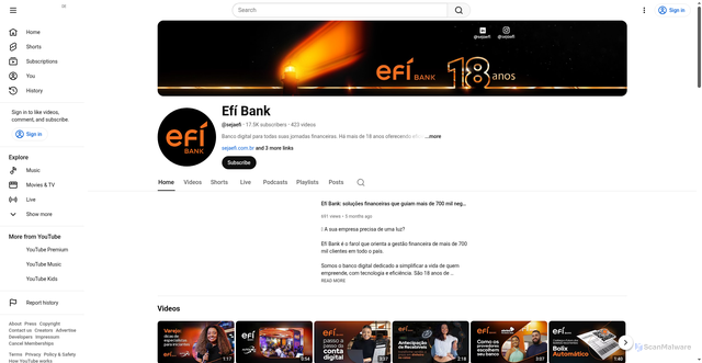 Security scan screenshot of https://consent.youtube.com/m?continue=https%3A%2F%2Fwww.youtube.com%2F%40sejaefi%3Fcbrd%3D1&gl=DE&m=0&pc=yt&cm=2&hl=de&src=1