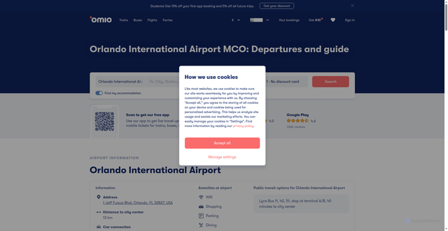 Security scan screenshot of https://www.omio.com/airports/usa/orlando/orlando-international-airport-mco