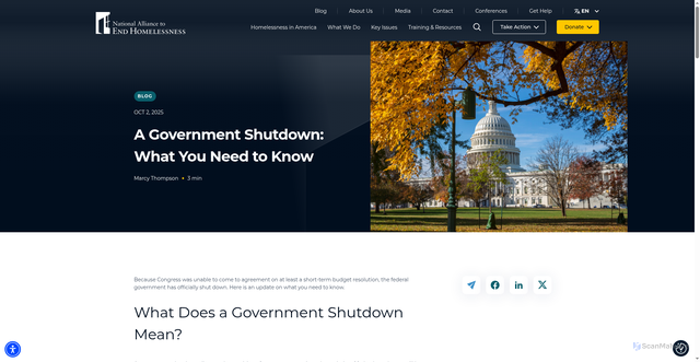 Security scan screenshot of https://endhomelessness.org/blog/potential-government-shutdown-what-you-need-to-know/