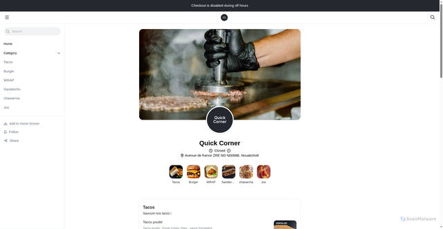 Security scan screenshot of http://quickcorner.link/