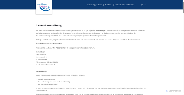 Security scan screenshot of https://ausbildungsplattform.stutensee.de/datenschutz