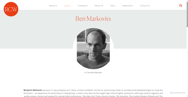 Security scan screenshot of https://www.rcwlitagency.com/authors/markovits-ben/