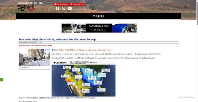 Security scan screenshot of https://sandhillsexpress.com/cbs_national/polar-vortex-brings-blast-of-cold-air-early-season-lake-effect-snow-see-maps-cbsidc484f3db/