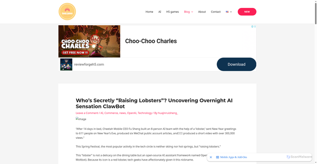 Security scan screenshot of https://huajinruisheng.com/whos-secretly-raising-lobsters-uncovering-overnight-ai-sensation-clawbot/