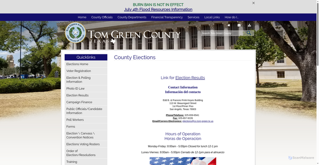 Security scan screenshot of https://www.votetomgreencounty.gov/
