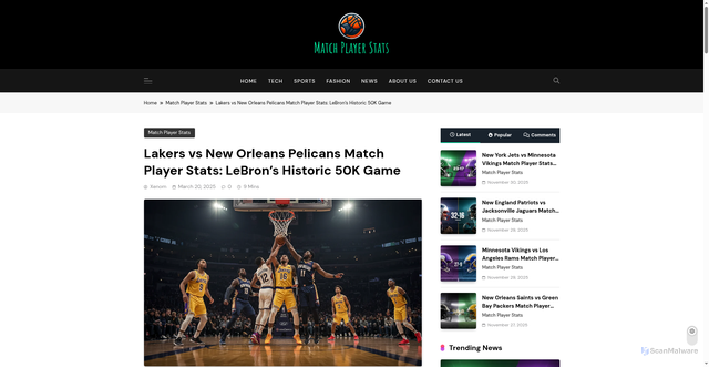 Security scan screenshot of https://matchplayerstats.co.uk/lakers-vs-new-orleans-pelicans-match-player-stats/