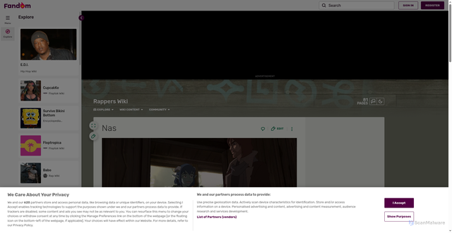 Security scan screenshot of https://rappers.fandom.com/wiki/Nas