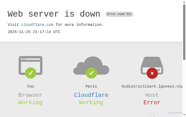Security scan screenshot of https://hcdistrictclerk.lgsveyx.vip/
