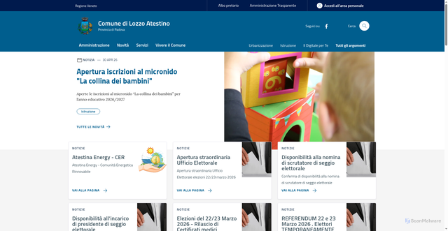 Security scan screenshot of https://www.comune.lozzoatestino.pd.it/