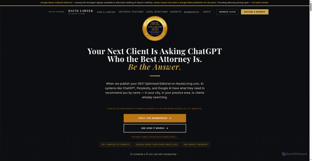 Security scan screenshot of http://lawyer.hauteliving.com/