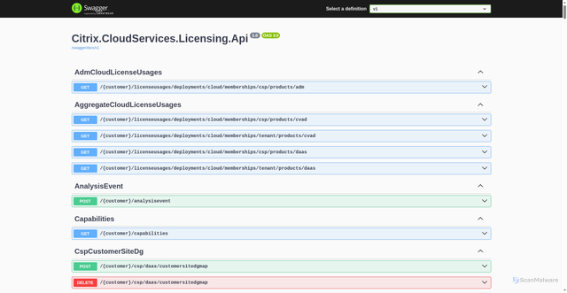 Security scan screenshot of https://licensing-australiaeast-release-a.citrixworkspacesapi.net