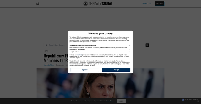 Security scan screenshot of https://www.dailysignal.com/2025/11/19/6-democrats-tell-military-members-to-refuse-illegal-orders/