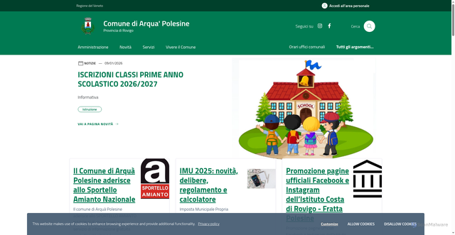 Security scan screenshot of https://www.comune.arqua.ro.it/home
