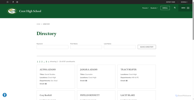 Security scan screenshot of https://chs.clevelandcountyschools.org/directory