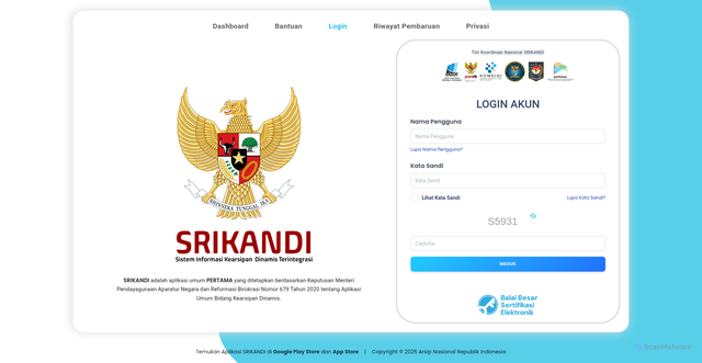 Security scan screenshot of https://srikandi.arsip.go.id