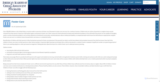 Security scan screenshot of https://www.aacap.org/AACAP/Families_and_Youth/Facts_for_Families/FFF-Guide/Foster-Care-064.aspx