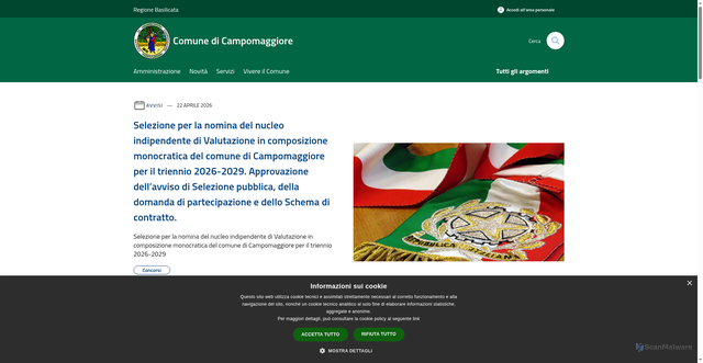 Security scan screenshot of https://www.comune.campomaggiore.pz.it