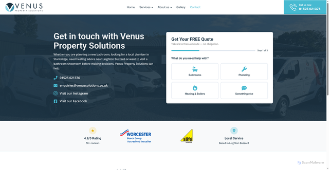 Security scan screenshot of https://venus-solutions.pages.dev/contact/