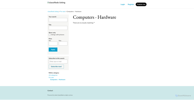 Security scan screenshot of https://classifiedslisting.com/index.php?page=search&sCategory=40