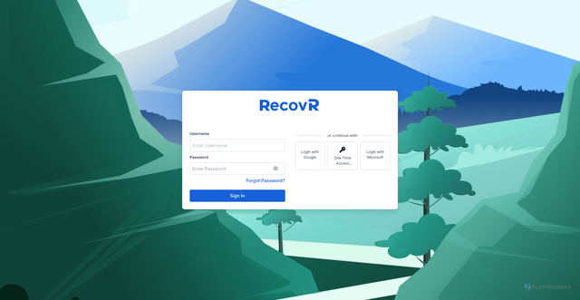 Security scan screenshot of https://portal.recovr.biz